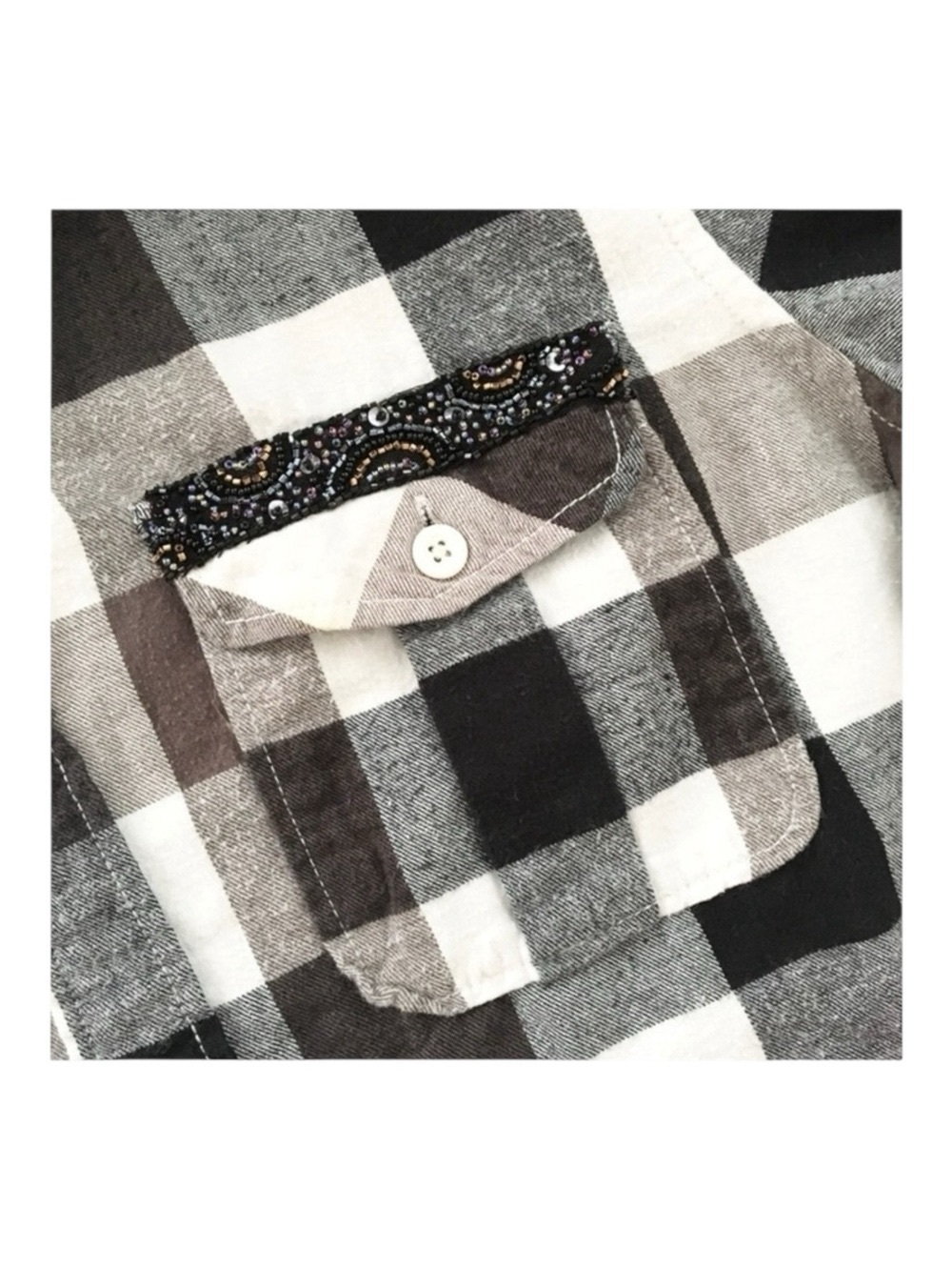 new LF Furst of a Kind 𖣴 Sequin Embellished Flannel Shirt 𖣴 Black Box Plaid 𖣴 OS - Picture 13 of 16